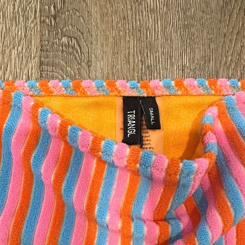 Triangl Swimwear Multicolor Striped Bandeau Bikini with Orange Trim
